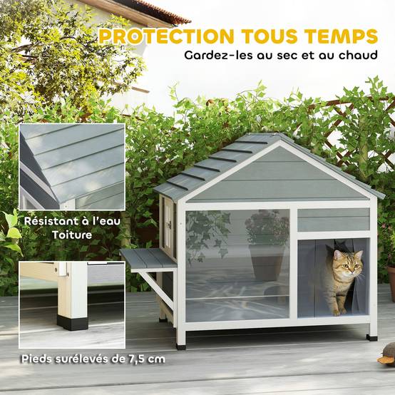 Maison pour chat bois gris 101 x 72.5 x 81 cm - PANGIVO - Image 6