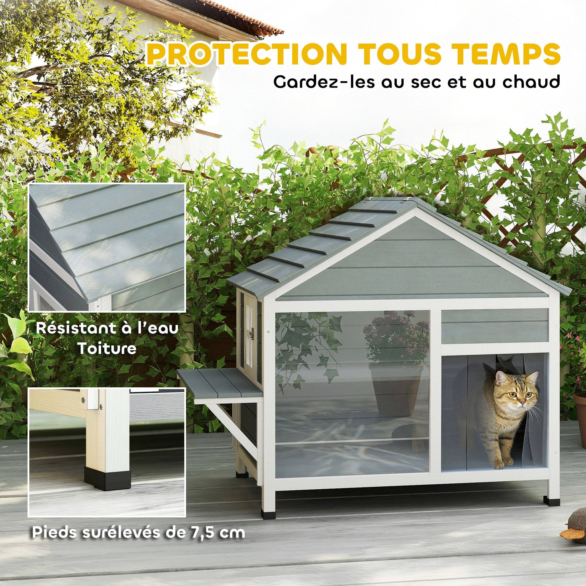 Maison pour chat bois gris 101 x 72.5 x 81 cm - PANGIVO - Image 6