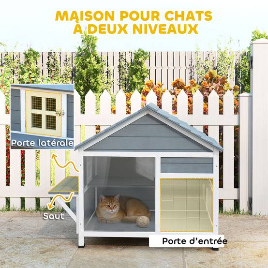 Maison pour chat bois gris 101 x 72.5 x 81 cm - PANGIVO - Image 8