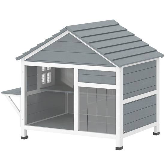 Maison pour chat bois gris 101 x 72.5 x 81 cm - PANGIVO - Image 2