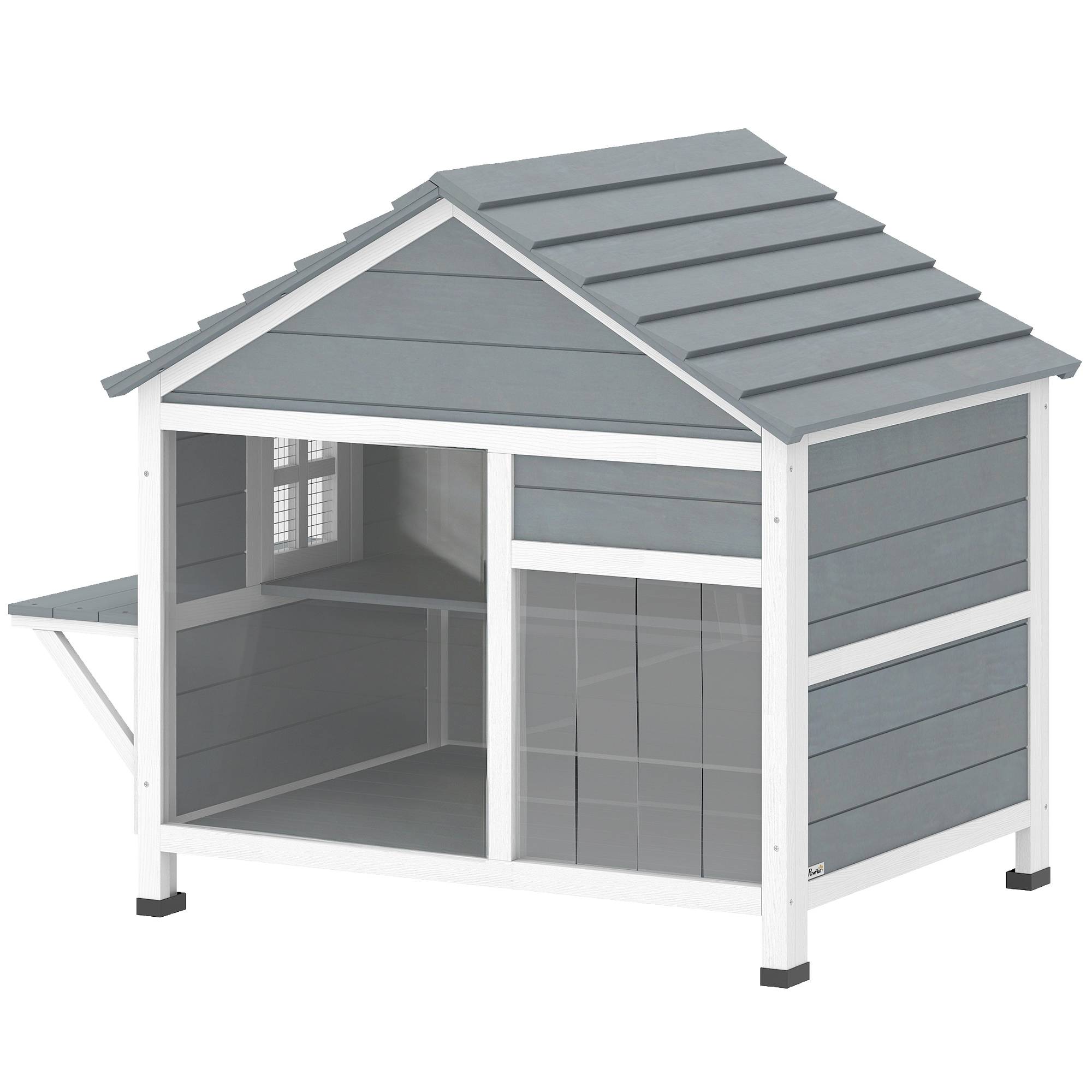 Maison pour chat bois gris 101 x 72.5 x 81 cm - PANGIVO - Image 2