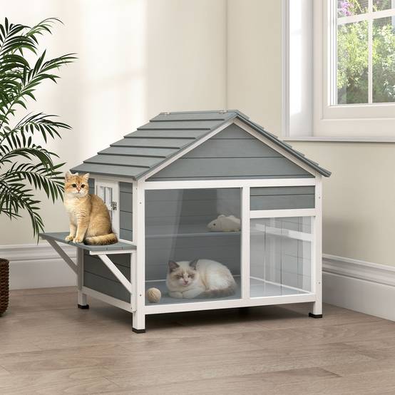 Maison pour chat bois gris 101 x 72.5 x 81 cm - PANGIVO - Image 3