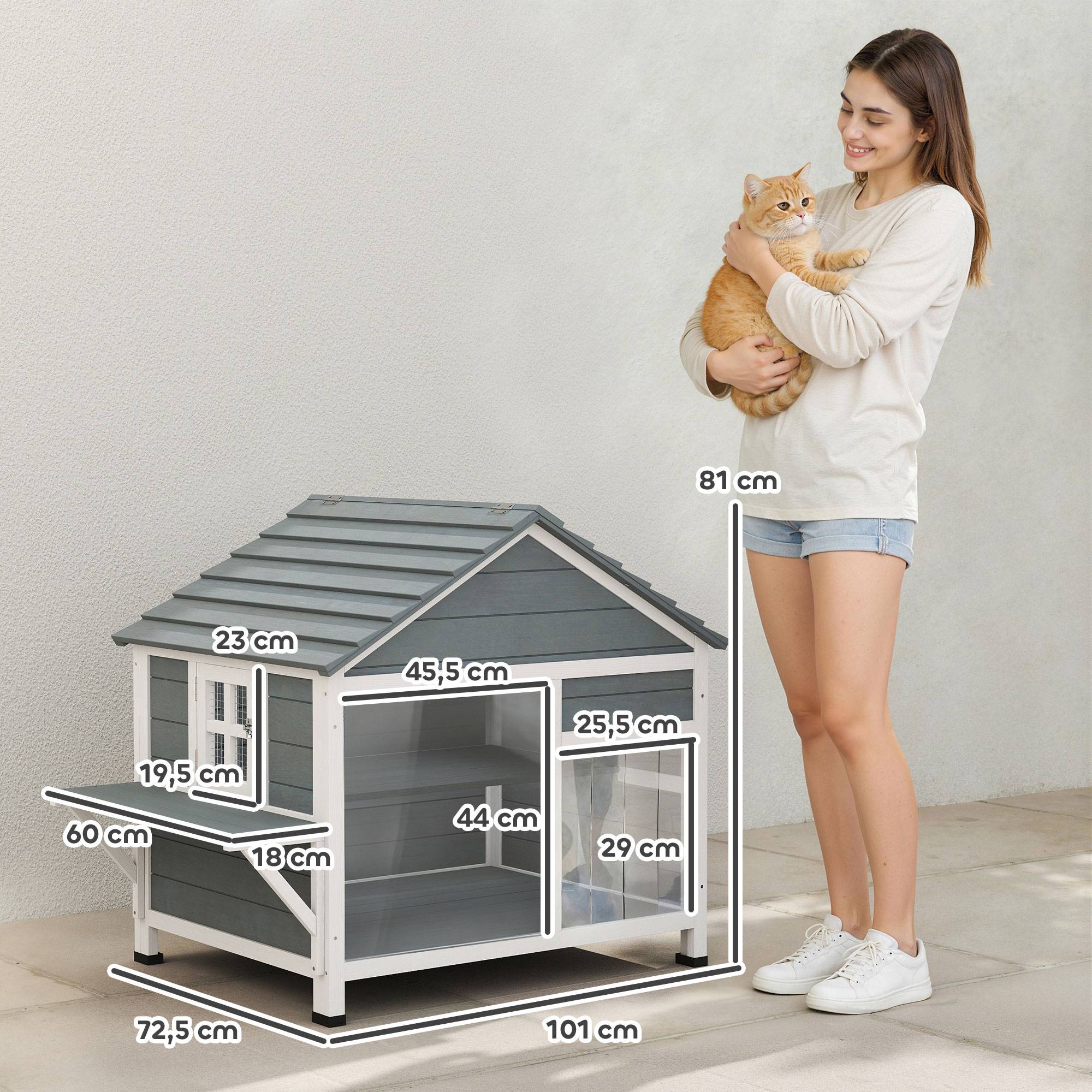 Maison pour chat bois gris 101 x 72.5 x 81 cm - PANGIVO - Image 5
