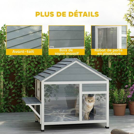 Maison pour chat bois gris 101 x 72.5 x 81 cm - PANGIVO - Image 10