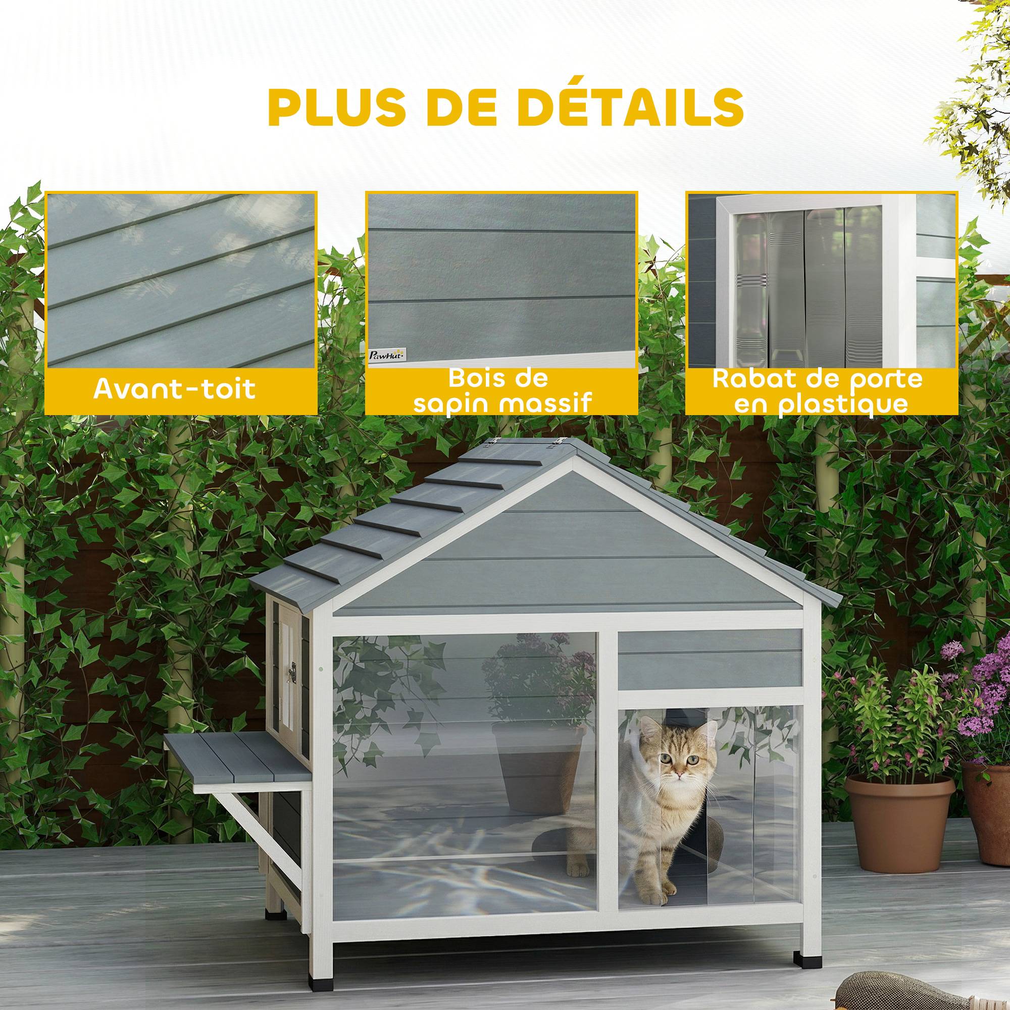 Maison pour chat bois gris 101 x 72.5 x 81 cm - PANGIVO - Image 10