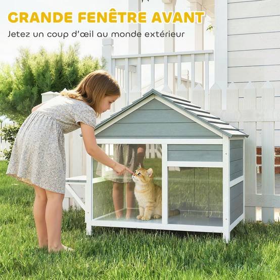 Maison pour chat bois gris 101 x 72.5 x 81 cm - PANGIVO - Image 7