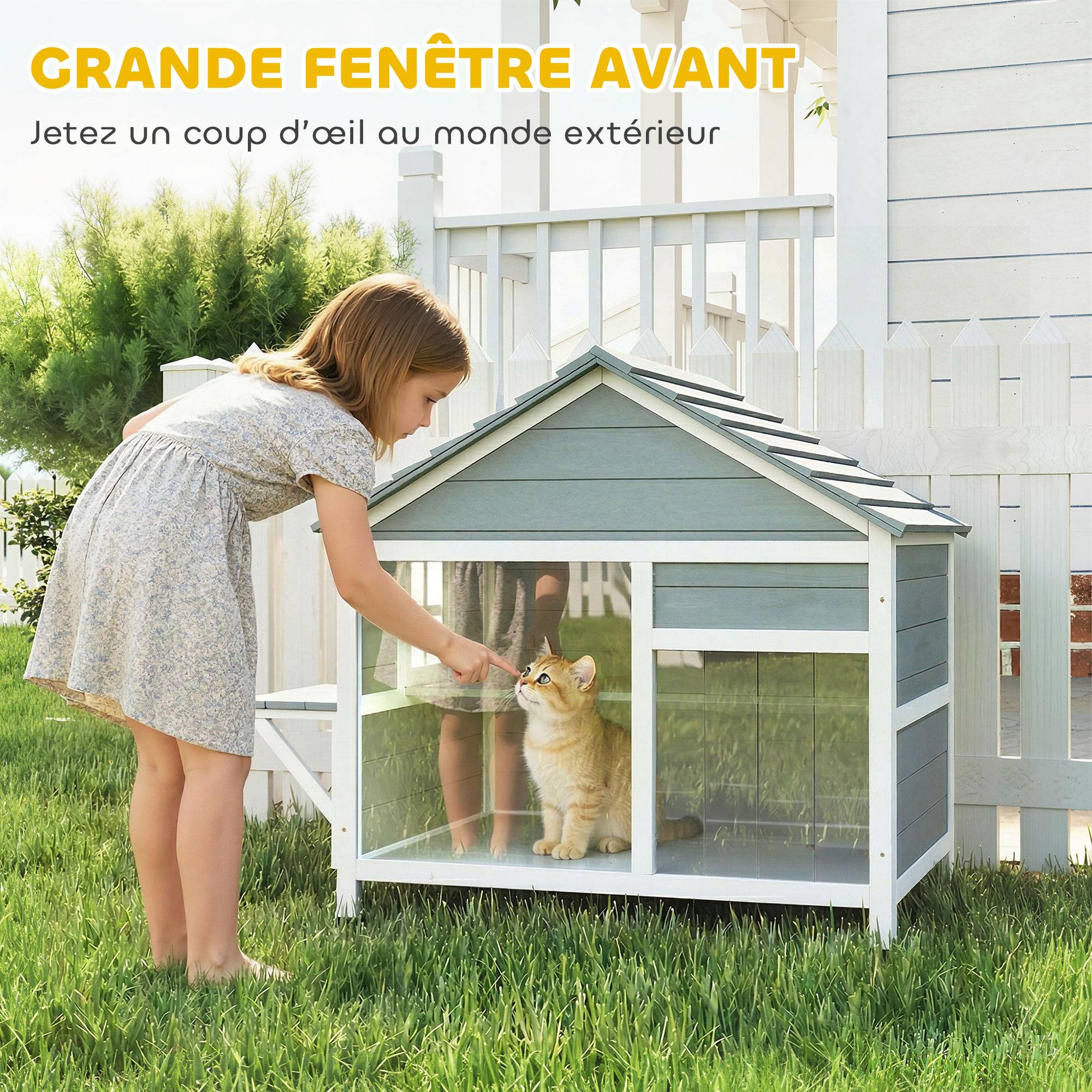 Maison pour chat bois gris 101 x 72.5 x 81 cm - PANGIVO - Image 7