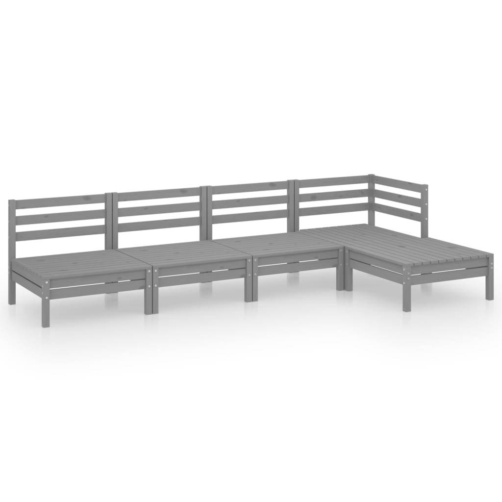 Maison Chic - 5 pcs salon de jardin - Mobilier d'extérieur - Mobilier de jardin Bois de pin massif Gris-JU7402 - Image 1