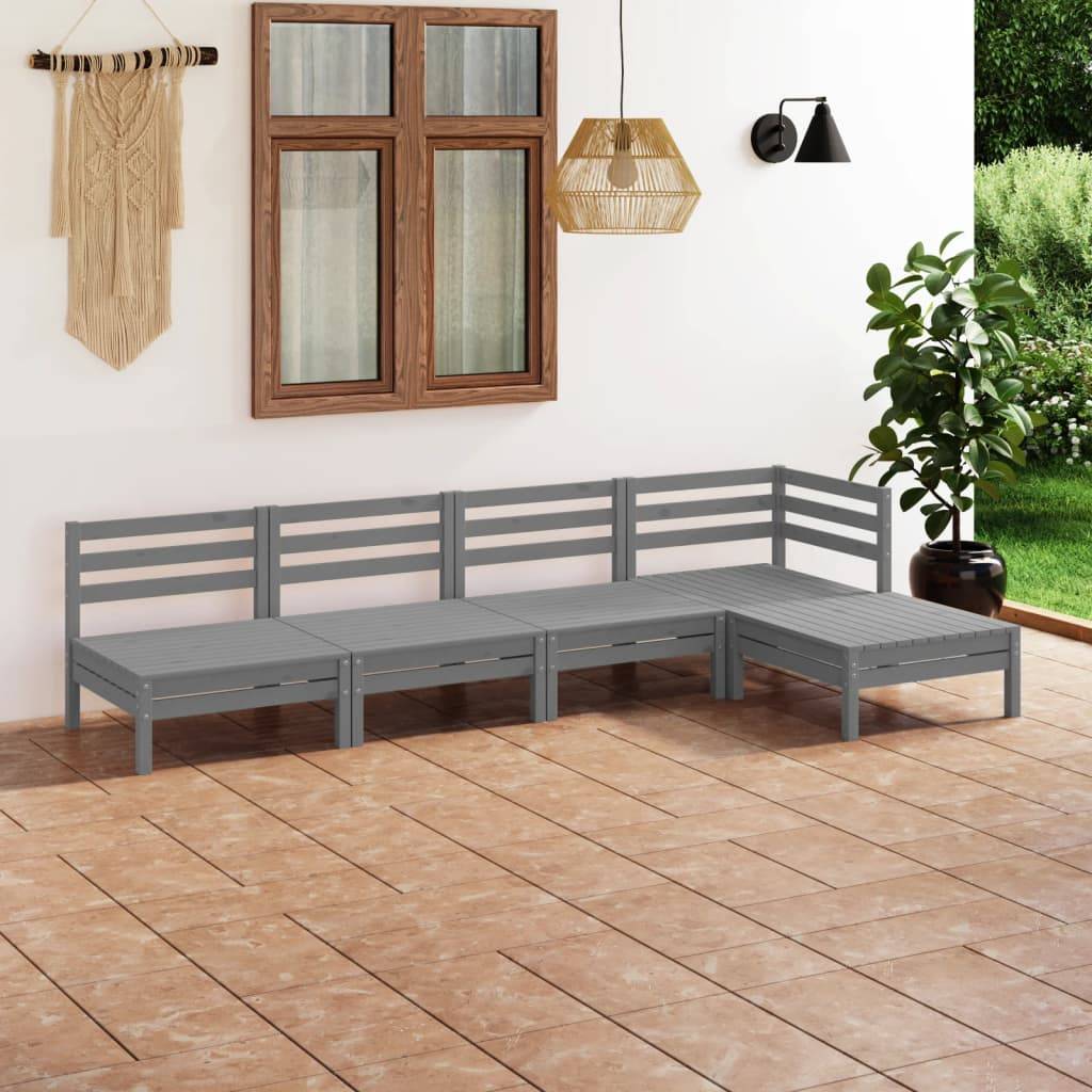 Maison Chic - 5 pcs salon de jardin - Mobilier d'extérieur - Mobilier de jardin Bois de pin massif Gris-JU7402 - Image 2