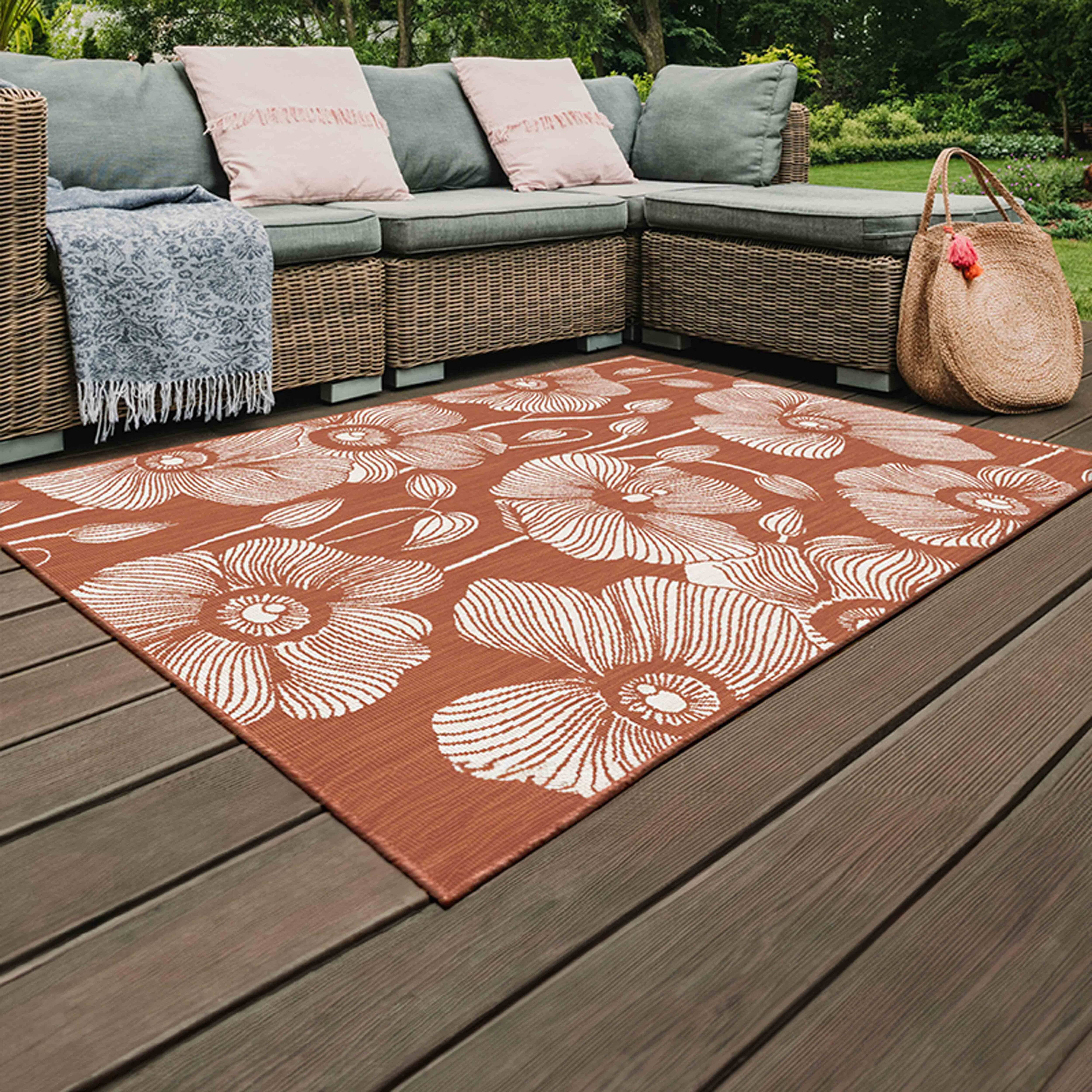 Oviala - Tapis d'extérieur en polypropylène 200 x 290 cm terracotta Poppy - Oviala - Imagen 2