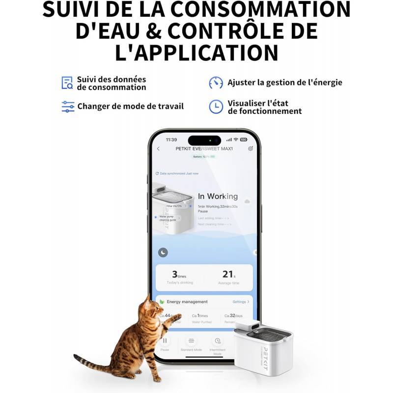 Petkit EVERSWEET MAX UVC Fontaine à eau connectée pour animaux, 3L, 83jours d'autonomie Petkit - Image 5