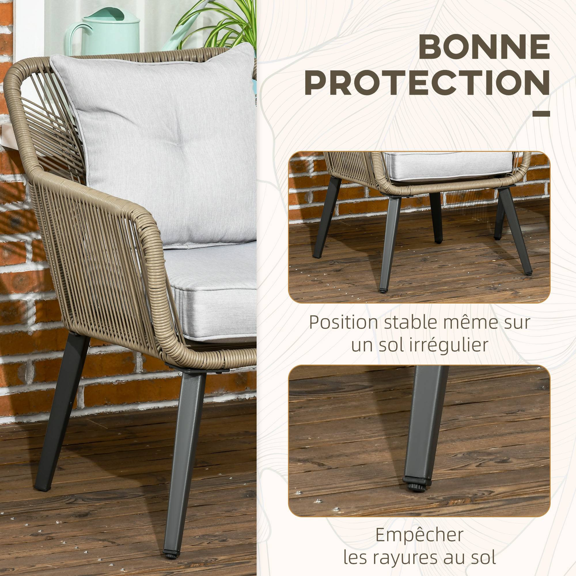 Outsunny - Ensemble bistro de jardin 2 places 3 pièces style contemporain acier époxy noir résine filaire gris clair - Outsunny - Imagen 5