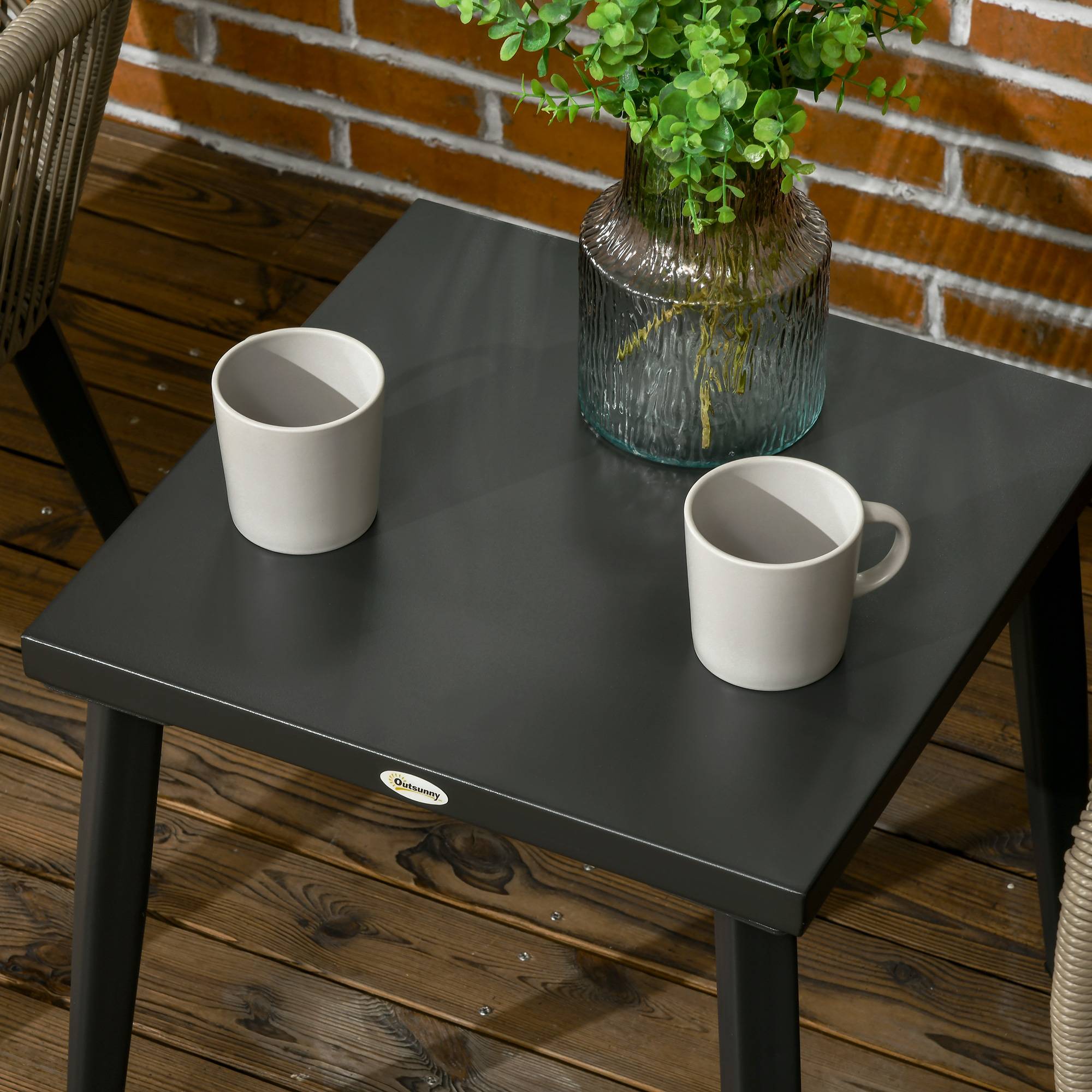 Outsunny - Ensemble bistro de jardin 2 places 3 pièces style contemporain acier époxy noir résine filaire gris clair - Outsunny - Imagen 9