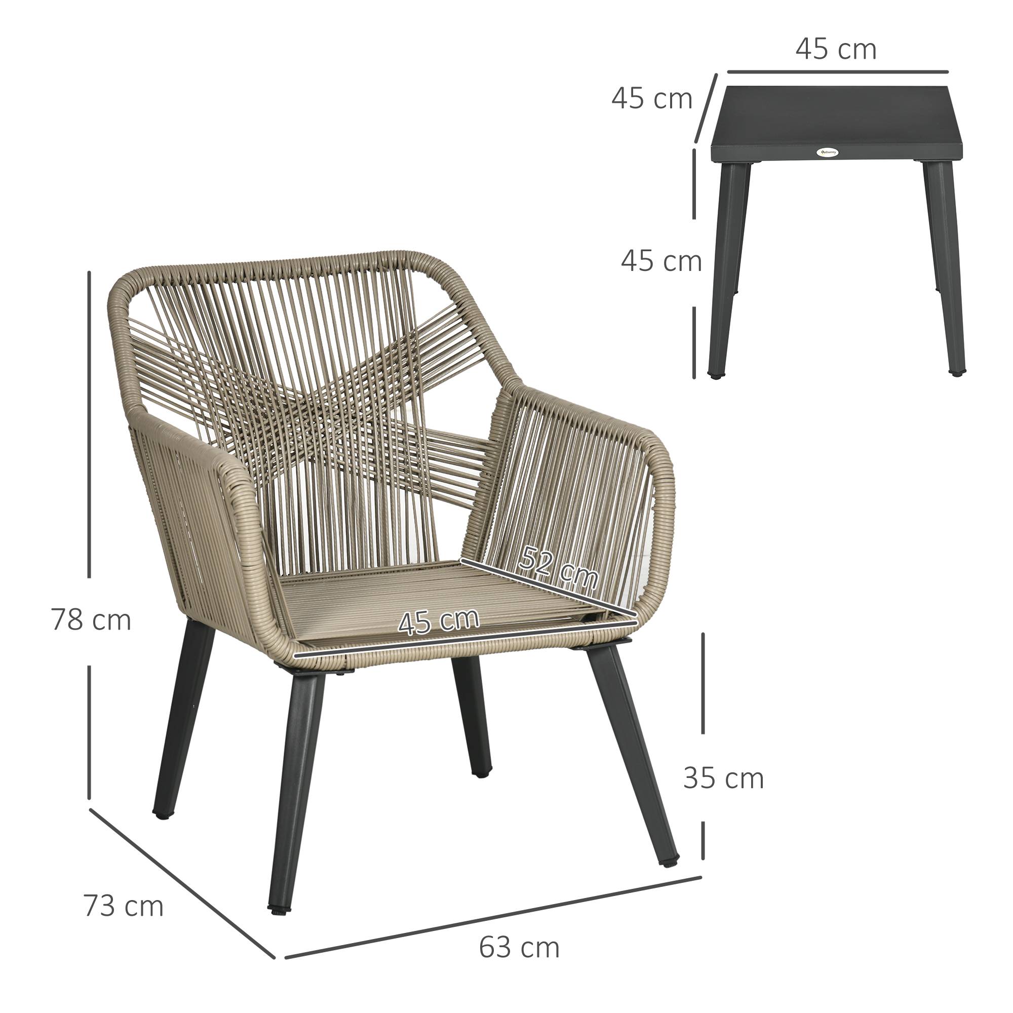 Outsunny - Ensemble bistro de jardin 2 places 3 pièces style contemporain acier époxy noir résine filaire gris clair - Outsunny - Imagen 3