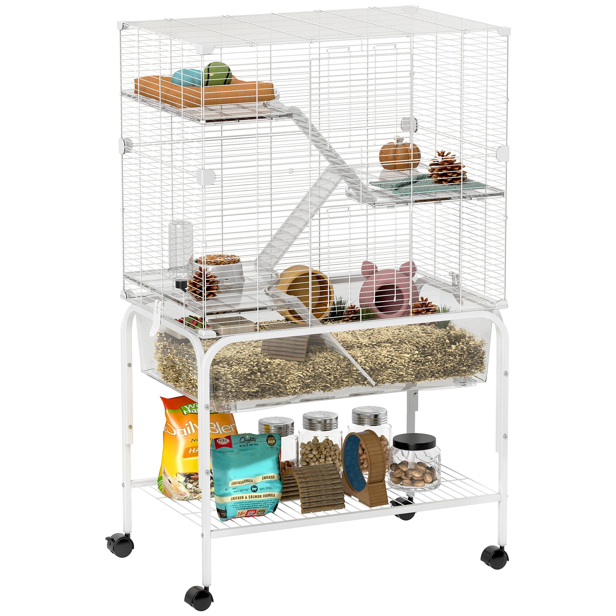 Cage rongeurs Acier PET Furets chinchillas Multiniveau base profonde 73x47x123cm Blanc - ComfortXL Outdoor Living - Image 1