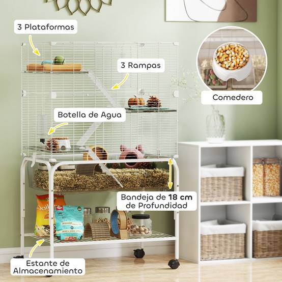 Cage rongeurs Acier PET Furets chinchillas Multiniveau base profonde 73x47x123cm Blanc - ComfortXL Outdoor Living - Image 7