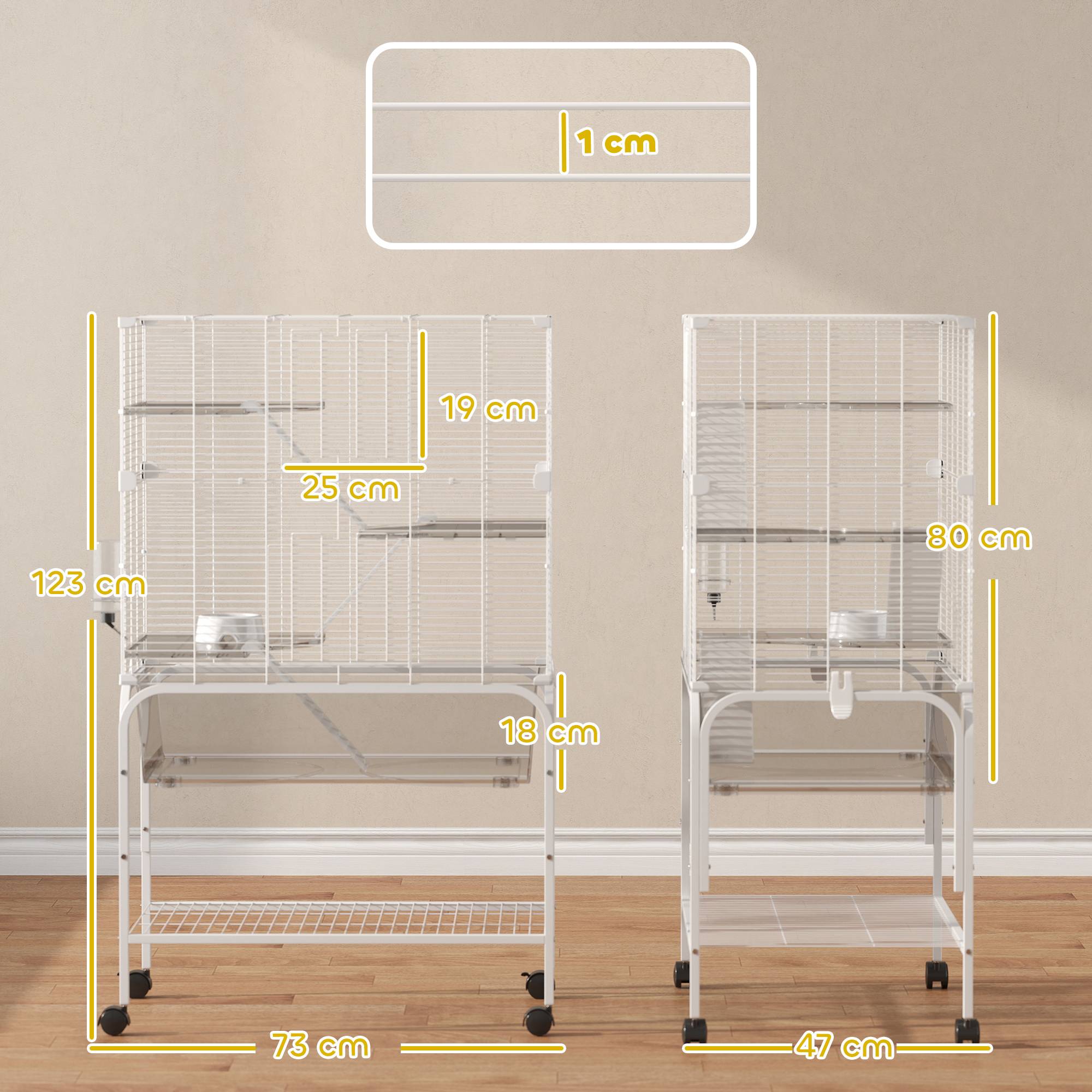 Cage rongeurs Acier PET Furets chinchillas Multiniveau base profonde 73x47x123cm Blanc - ComfortXL Outdoor Living - Image 5