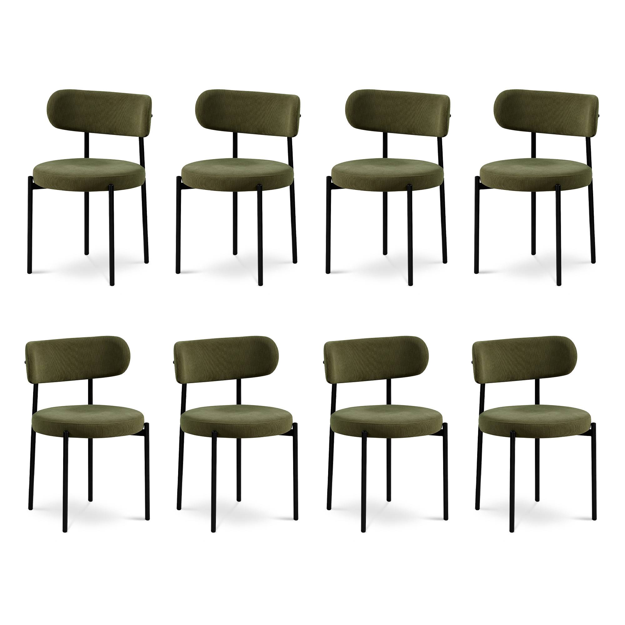 Sicaan Lot de 8 chaises rembourrées velours côtelé kaki et pieds métal noir IRIS - Image 2