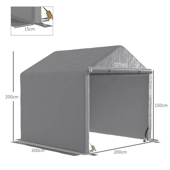 Abri vélo moto extérieur toile PE imperméable porte zippée 200x200x200cm gris - ComfortXL Outdoor Living - Image 5