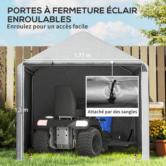 Abri vélo moto extérieur toile PE imperméable porte zippée 200x200x200cm gris - ComfortXL Outdoor Living - Image 7