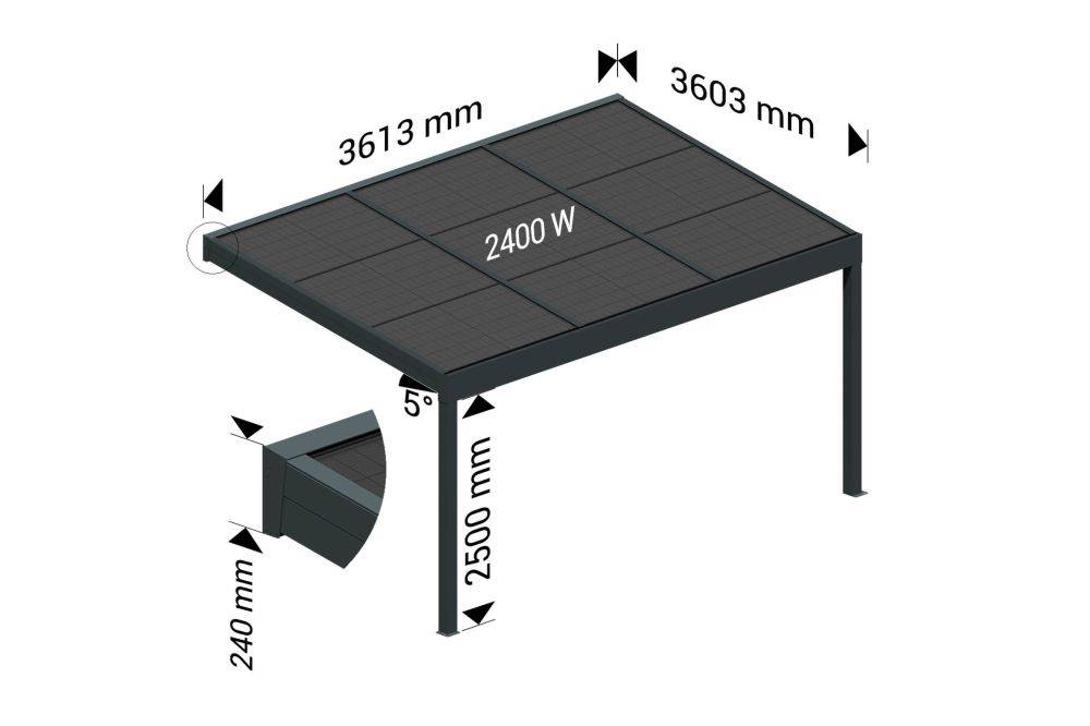 Ombrazur - Pergola solaire ENERGY Gris anthracite 3,613x3,538m 2400W OMBRAZUR - Imagen 5