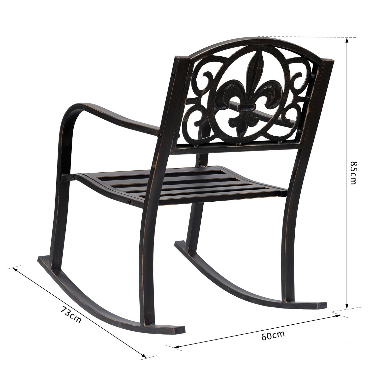 Fauteuil à bascule de jardin style antique en métal Bronze, 60 x 73 x 85 cm, fauteuil de détente extérieur élégant - Image 3