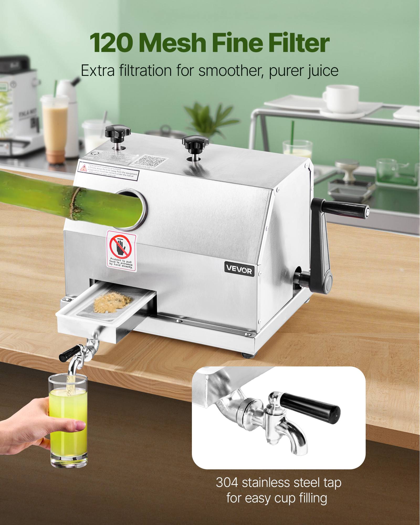 VEVOR Presse canne sucre manuelle, 50 kg/h, 3 rouleaux inox. Pour restaurant, bar. - Image 5