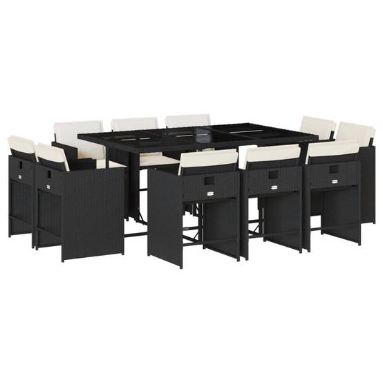 Table et chaises de jardin 10 personnes résine tressée chaises pliables Noir – ComfortXL Outdoor Living - Image 2