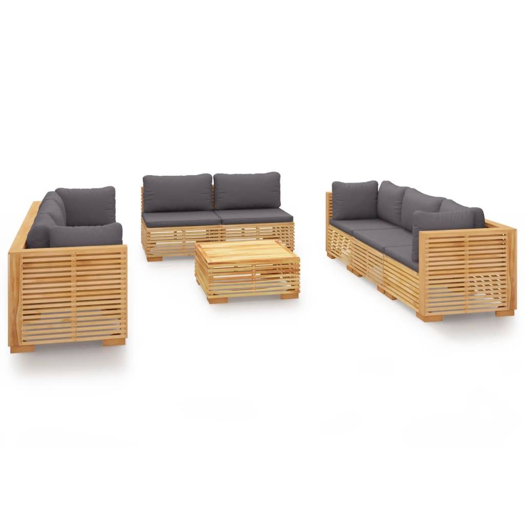 Helloshop26 - Salon de jardin meuble d'extérieur ensemble de mobilier 9 pièces avec coussins bois de teck solide - Imagen 1