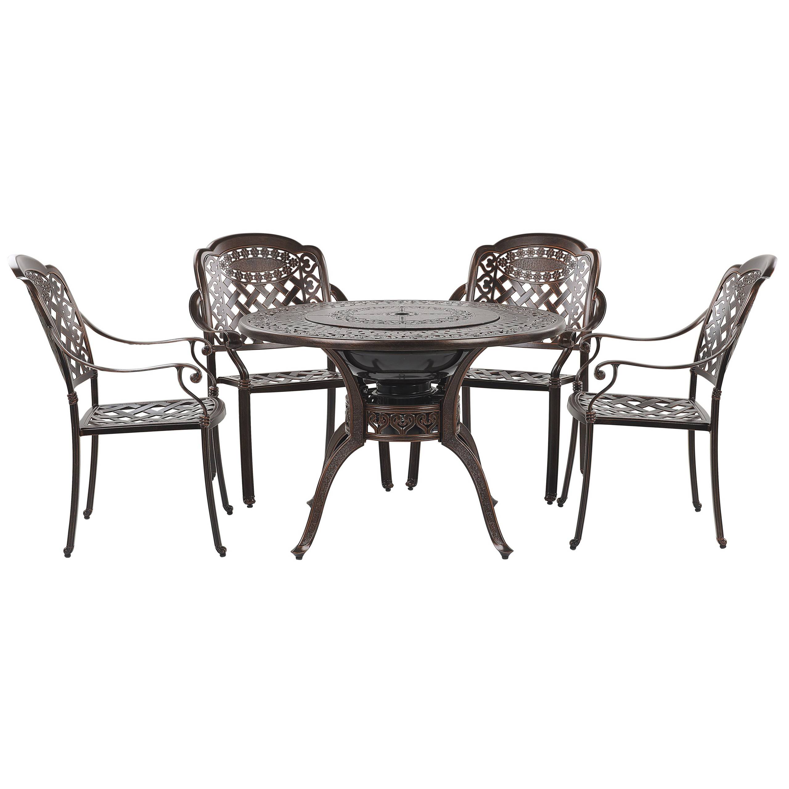 Beliani - Ensemble de Repas de Jardin Table avec Barséro Grill et 4 Chaises Assorties en Aluminium Marron Cuivré Vieilli pour Extérieurs Vintage Beliani - Imagen 4