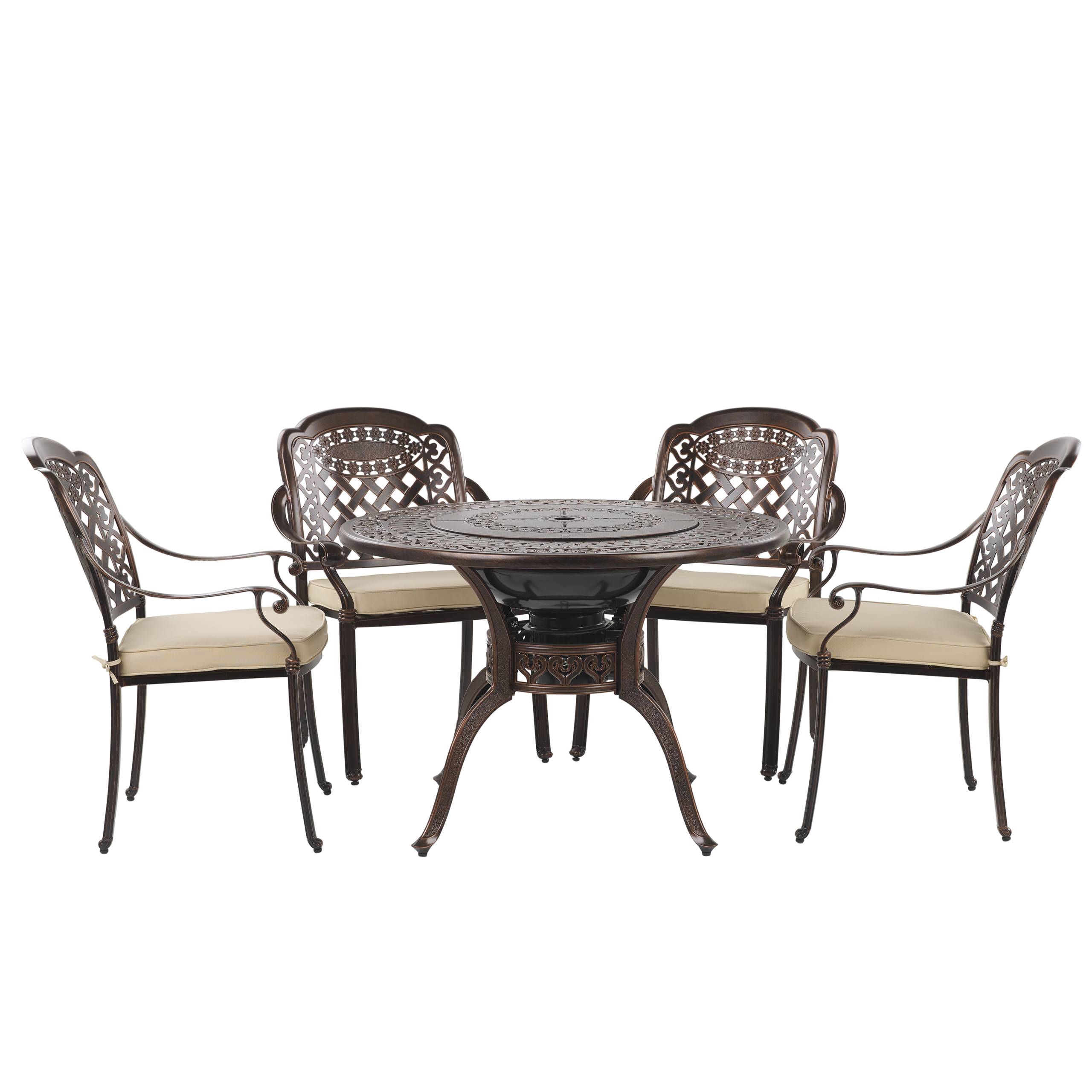 Beliani - Ensemble de Repas de Jardin Table avec Barséro Grill et 4 Chaises Assorties en Aluminium Marron Cuivré Vieilli pour Extérieurs Vintage Beliani - Imagen 1