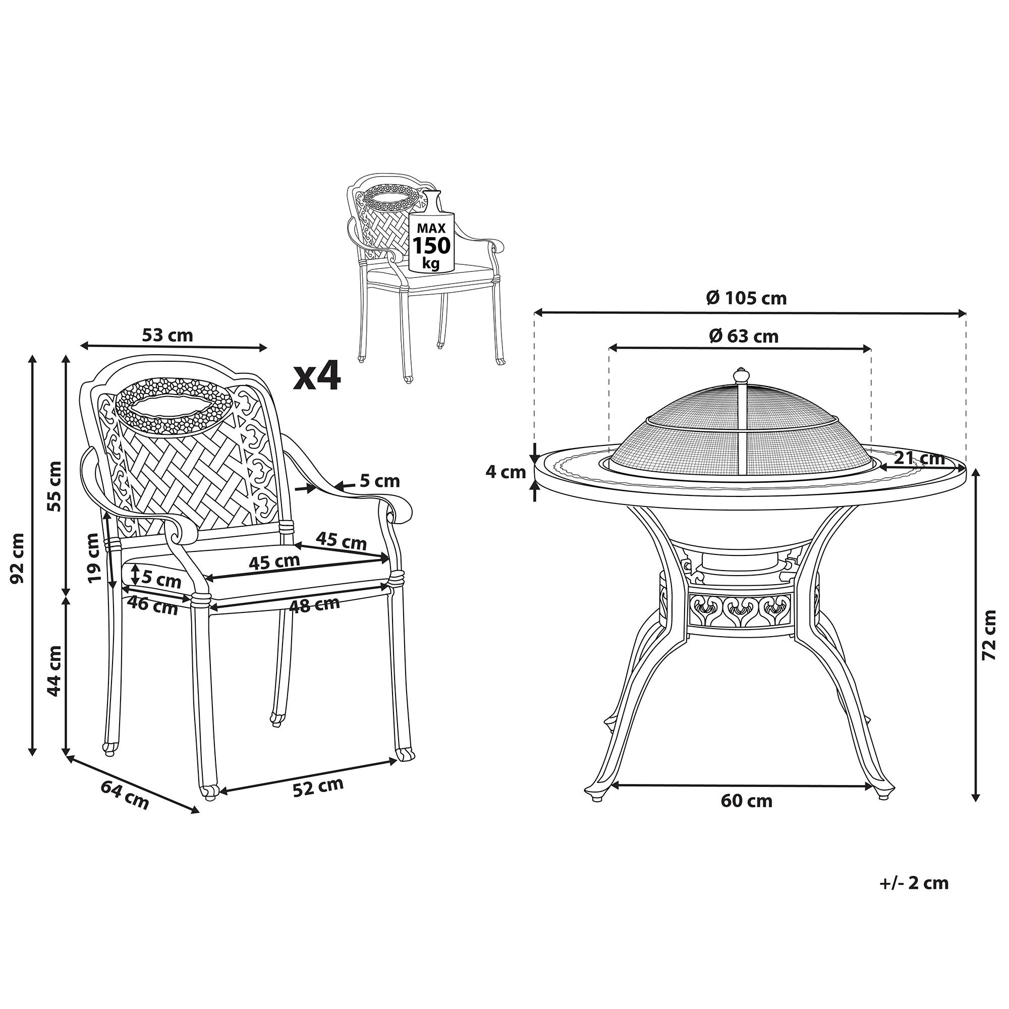 Beliani - Ensemble de Repas de Jardin Table avec Barséro Grill et 4 Chaises Assorties en Aluminium Marron Cuivré Vieilli pour Extérieurs Vintage Beliani - Imagen 3