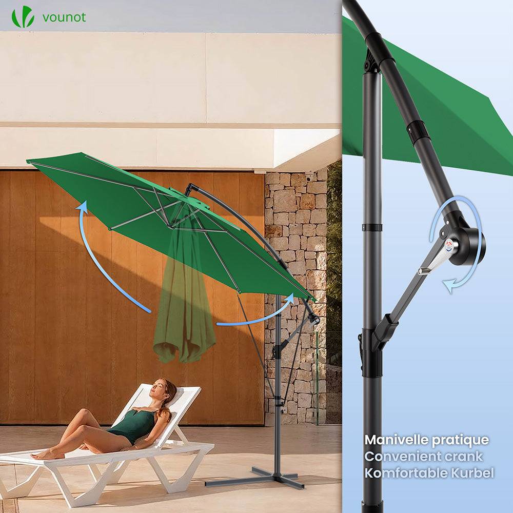 Parasol déporté inclinable 3M avec sangle de fixation et housse de protection Vert - Inclinaison réglable - Rotatif 360° - VOUNOT® - Image 5