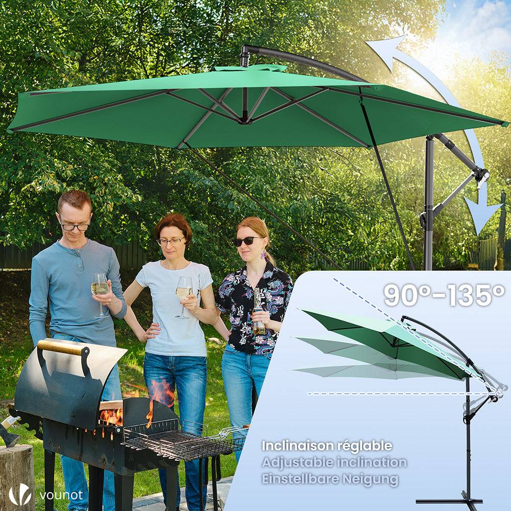 Parasol déporté inclinable 3M avec sangle de fixation et housse de protection Vert - Inclinaison réglable - Rotatif 360° - VOUNOT® - Image 3