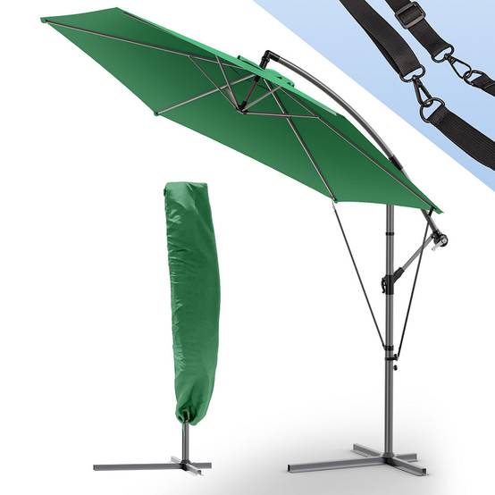 Parasol déporté inclinable 3M avec sangle de fixation et housse de protection Vert - Inclinaison réglable - Rotatif 360° - VOUNOT® - Image 1