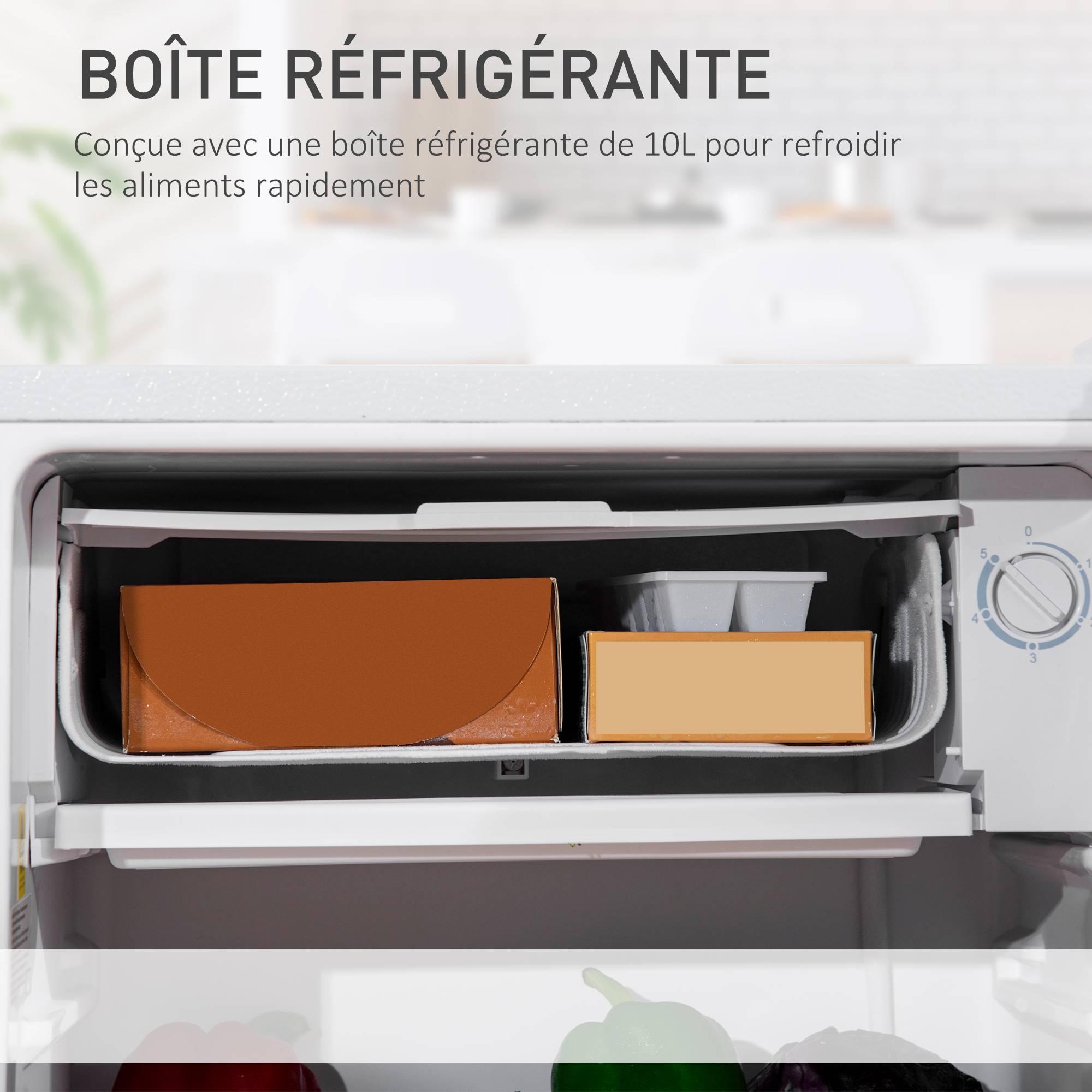 Petit réfrigérateur congélateur 91L étagères modulables sous comptoir, 47,5x44,2x84cm, blanc - Image 6