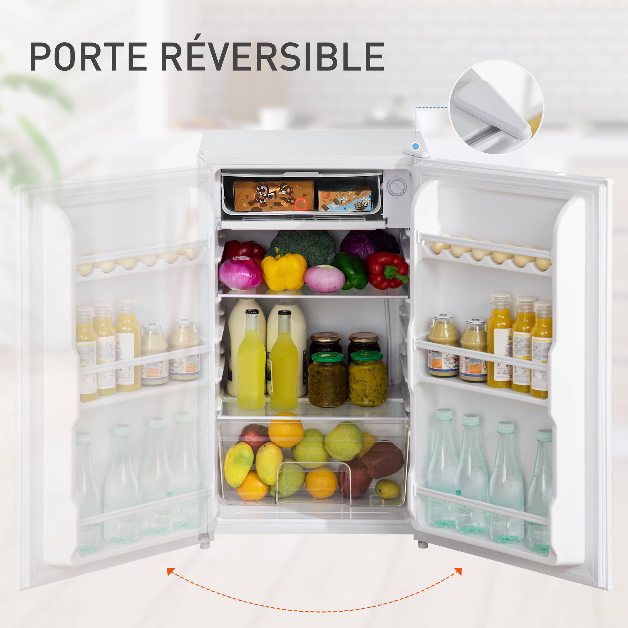 Petit réfrigérateur congélateur 91L étagères modulables sous comptoir, 47,5x44,2x84cm, blanc - Image 8