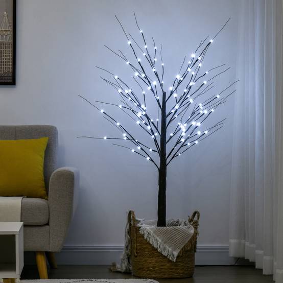 ComfortXL - Bouleau artificiel lumineux plastique et acier 150 cm brun 96 micro-LED blanc froid décoration intérieure IP44 - Image 1