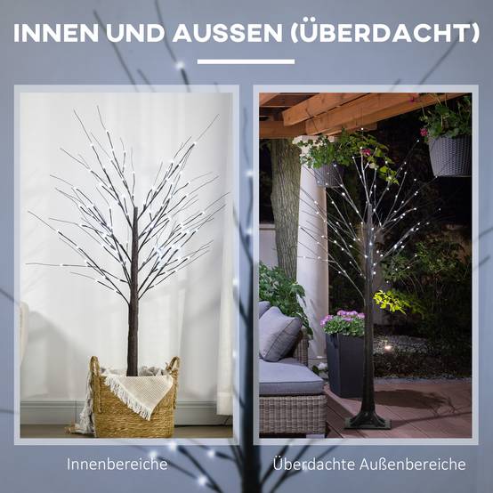 ComfortXL - Bouleau artificiel lumineux plastique et acier 150 cm brun 96 micro-LED blanc froid décoration intérieure IP44 - Image 7