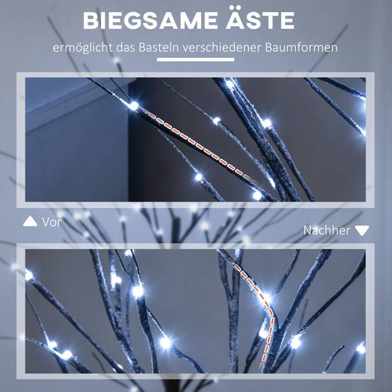ComfortXL - Bouleau artificiel lumineux plastique et acier 150 cm brun 96 micro-LED blanc froid décoration intérieure IP44 - Image 6