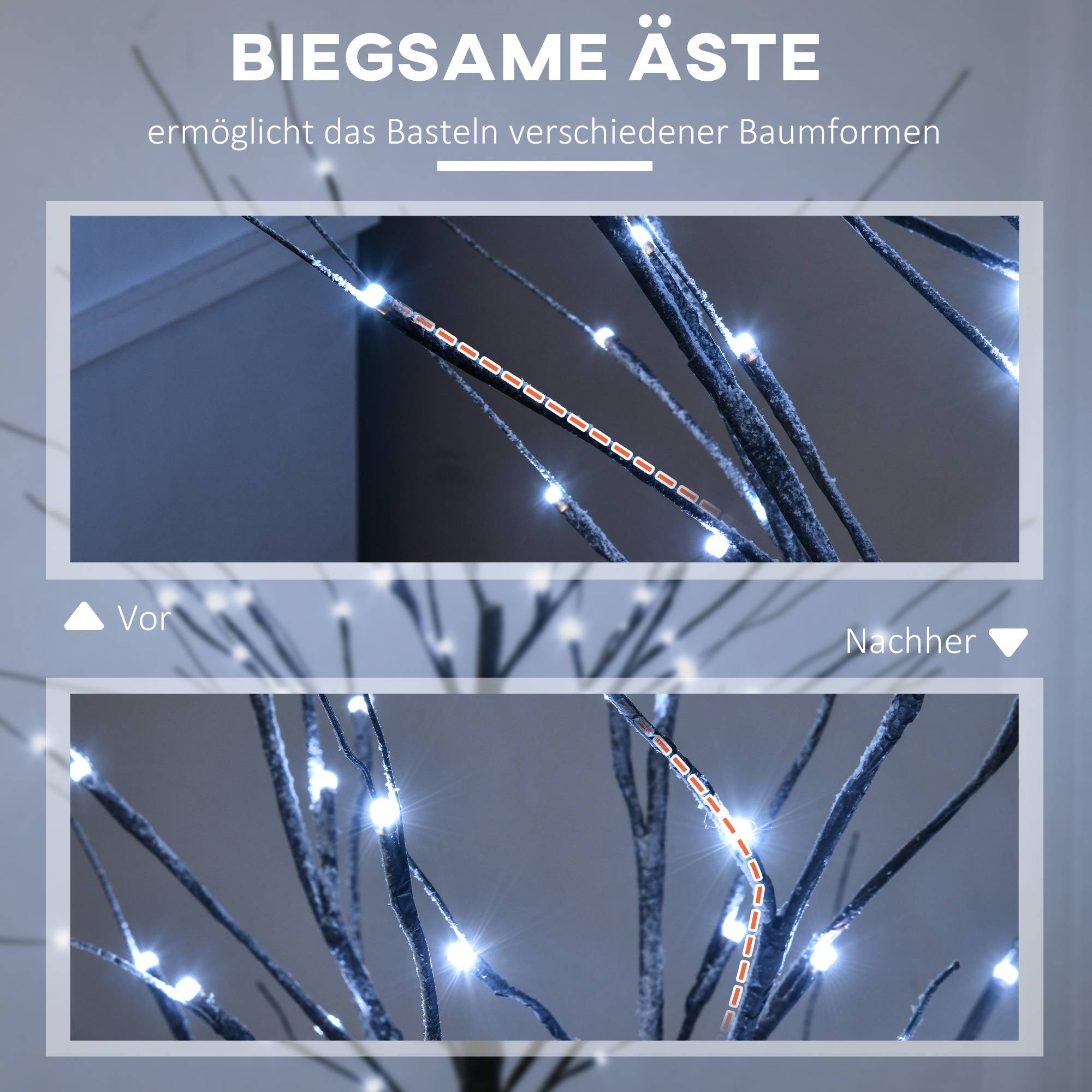 ComfortXL - Bouleau artificiel lumineux plastique et acier 150 cm brun 96 micro-LED blanc froid décoration intérieure IP44 - Image 6