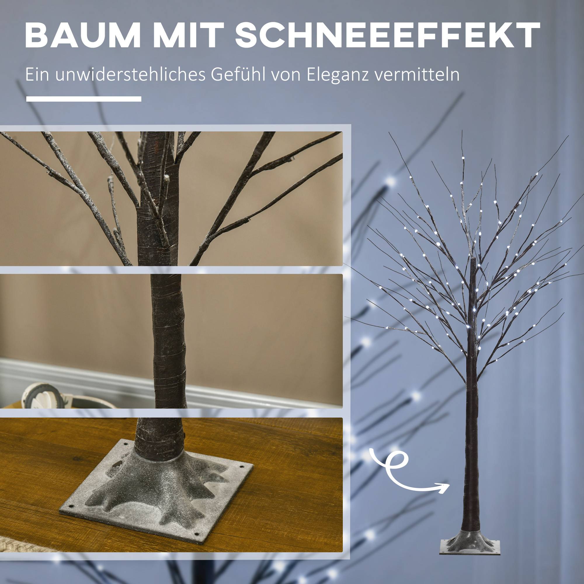 ComfortXL - Bouleau artificiel lumineux plastique et acier 150 cm brun 96 micro-LED blanc froid décoration intérieure IP44 - Image 5