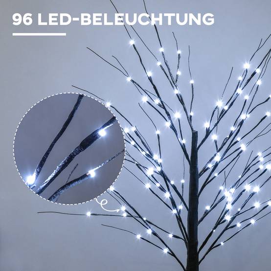 ComfortXL - Bouleau artificiel lumineux plastique et acier 150 cm brun 96 micro-LED blanc froid décoration intérieure IP44 - Image 4