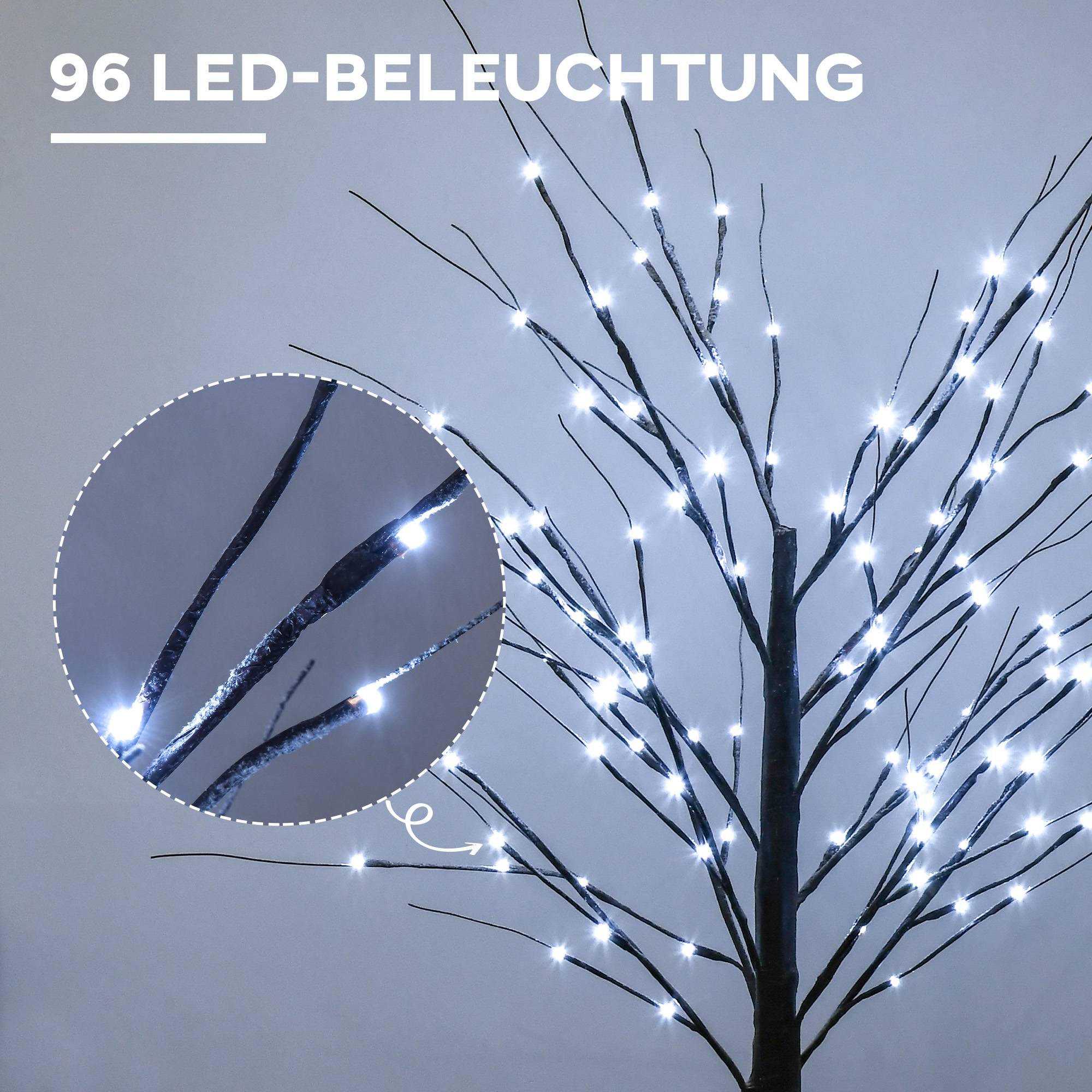 ComfortXL - Bouleau artificiel lumineux plastique et acier 150 cm brun 96 micro-LED blanc froid décoration intérieure IP44 - Image 4