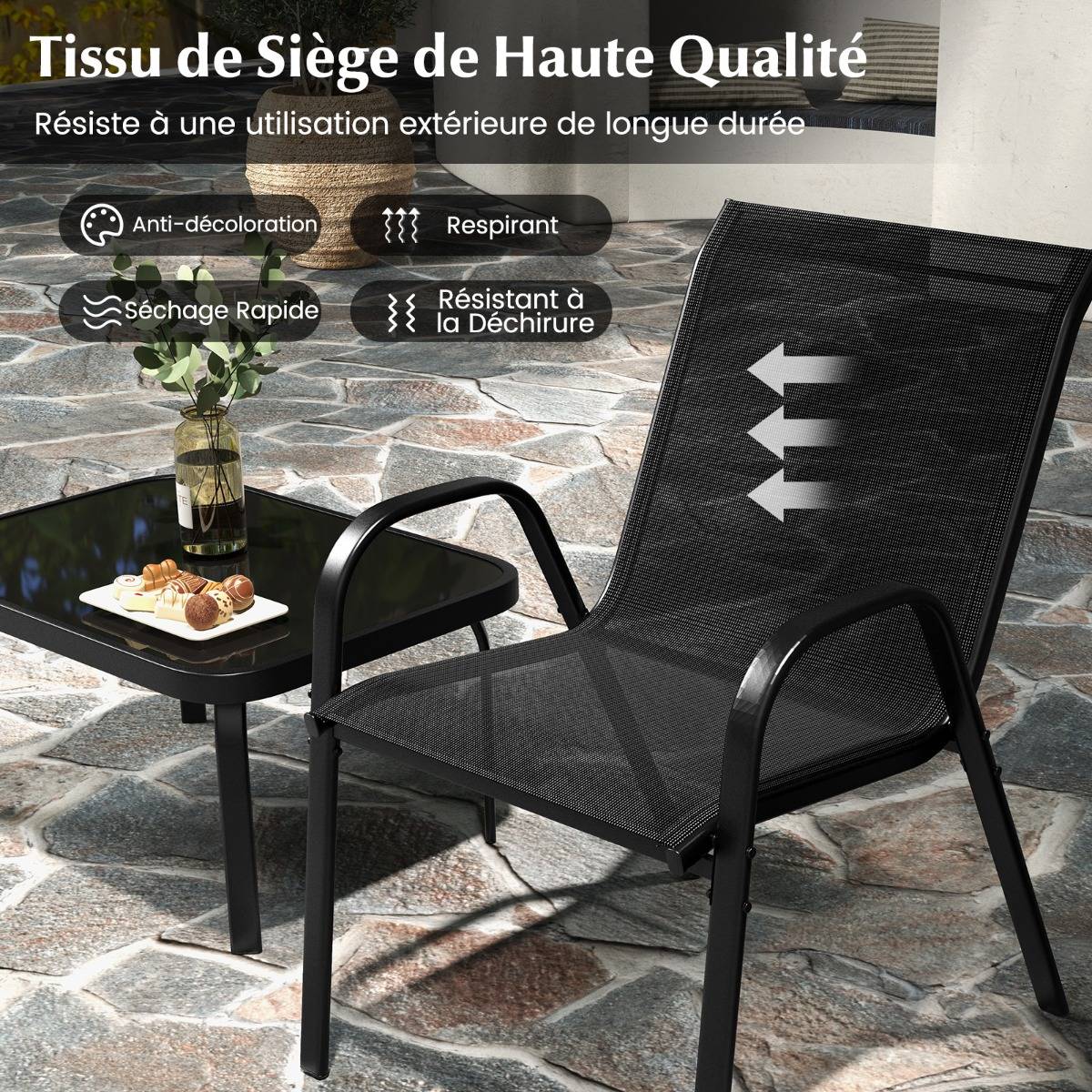 Ensemble Salon de Jardin 4 Pièces 2 Fauteuils 1 Canapé 1 Table Basse en Verre pour Terrasse Piscine Patio Balcon Gris - Image 7