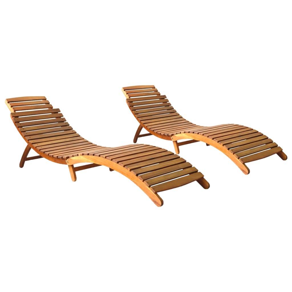 Helloshop26 - Lot de 2 transats chaise longue bain de soleil lit de jardin terrasse meuble d'extérieur bois d'acacia solide - Imagen 1