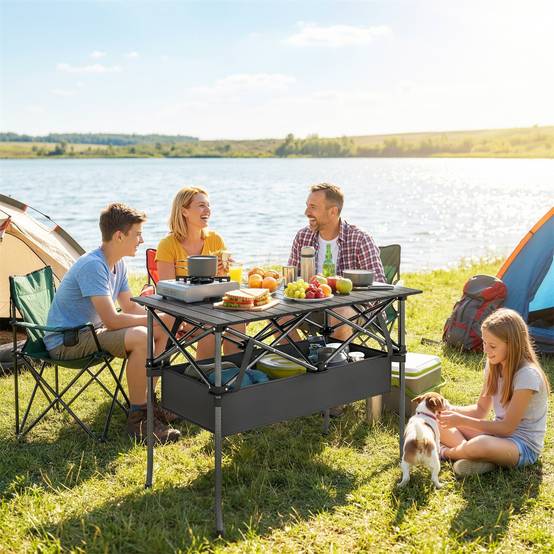 ComfortXL - Table camping pliante aluminium extérieur filet rangement 93x55x68cm noir - ComfortXL Outdoor Living - Image 3