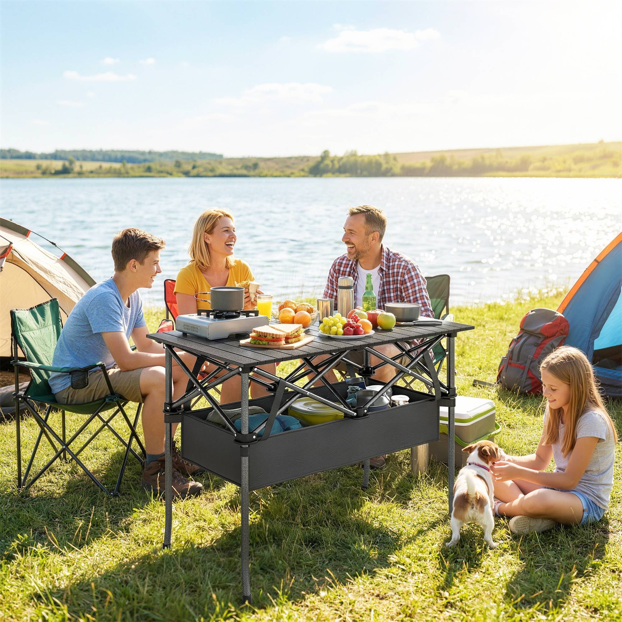 ComfortXL - Table camping pliante aluminium extérieur filet rangement 93x55x68cm noir - ComfortXL Outdoor Living - Image 3