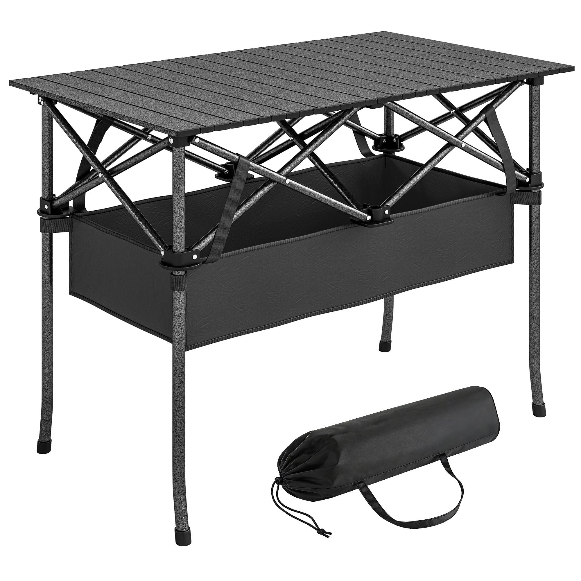 ComfortXL - Table camping pliante aluminium extérieur filet rangement 93x55x68cm noir - ComfortXL Outdoor Living - Image 1