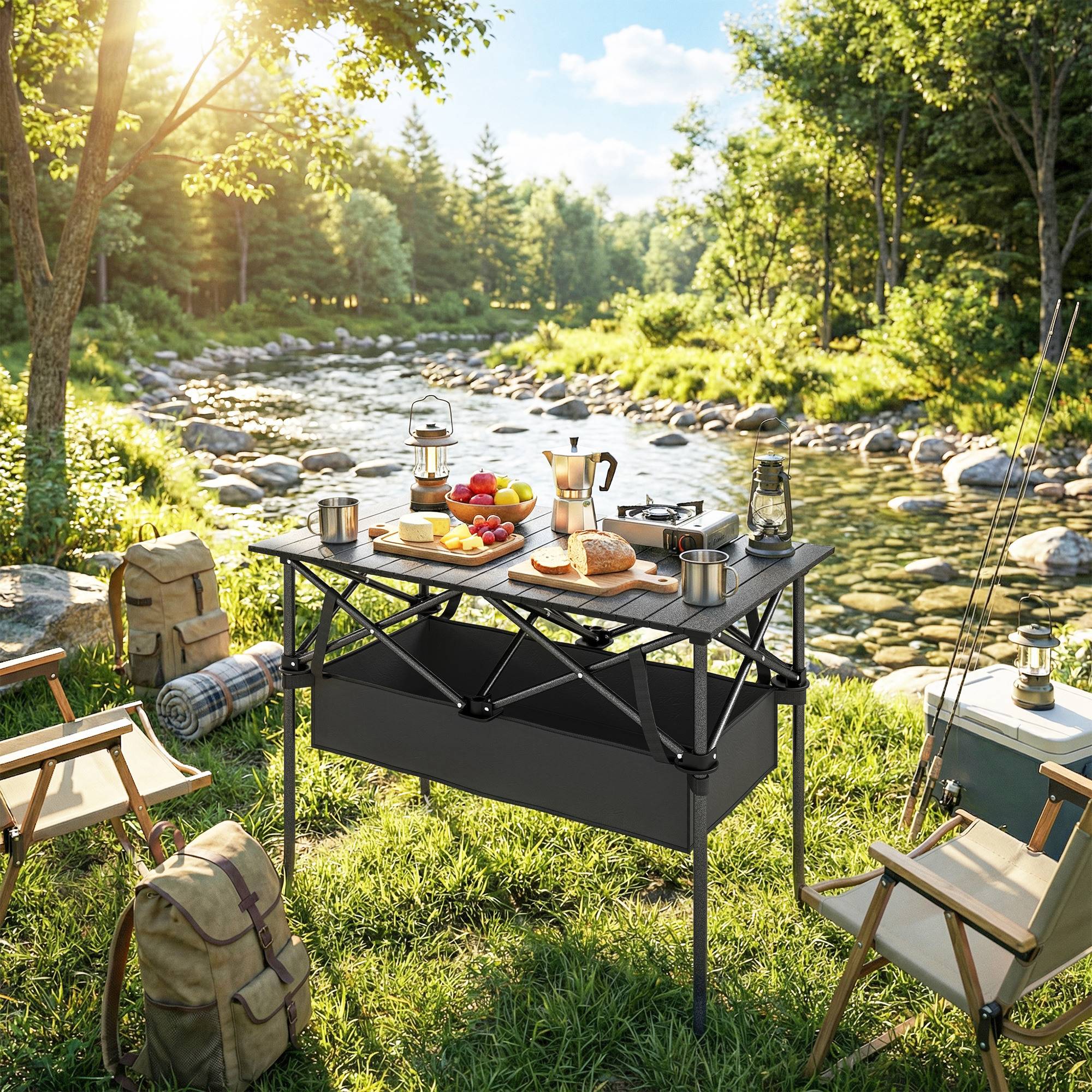 ComfortXL - Table camping pliante aluminium extérieur filet rangement 93x55x68cm noir - ComfortXL Outdoor Living - Image 10